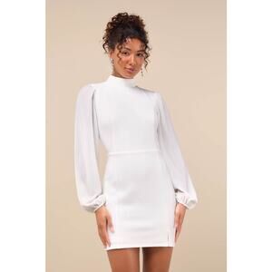 Lulus Exceptionally Flirty White Long Sleeve Backless Mini Dress Open Back Sze S